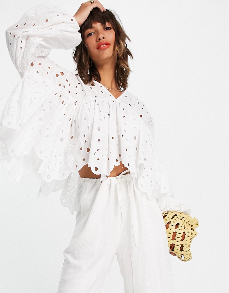 ASOS EDITION broderie trapeze top in white