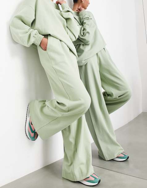 ASOS EDITION - Broek met hoge taille van jersey met textuur in saliegroen - view 1