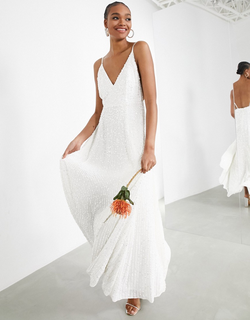ASOS EDITION – Bröllopsklänning med smala axelband och paljetter-Flerfärgad