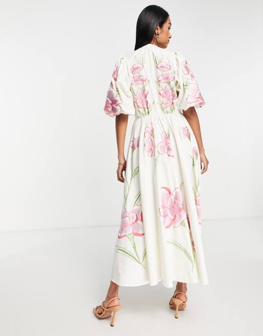 ASOS EDITION button front bright floral embroidered midi dress