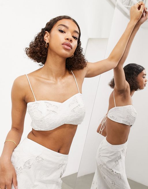 ASOS EDITION cami crop top with floral cutwork in white