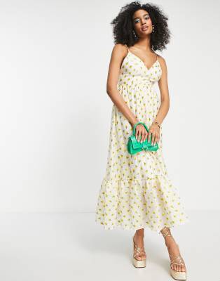ASOS EDITION ASOS EDITION cami midi dress in embroidered yellow ditsy floral