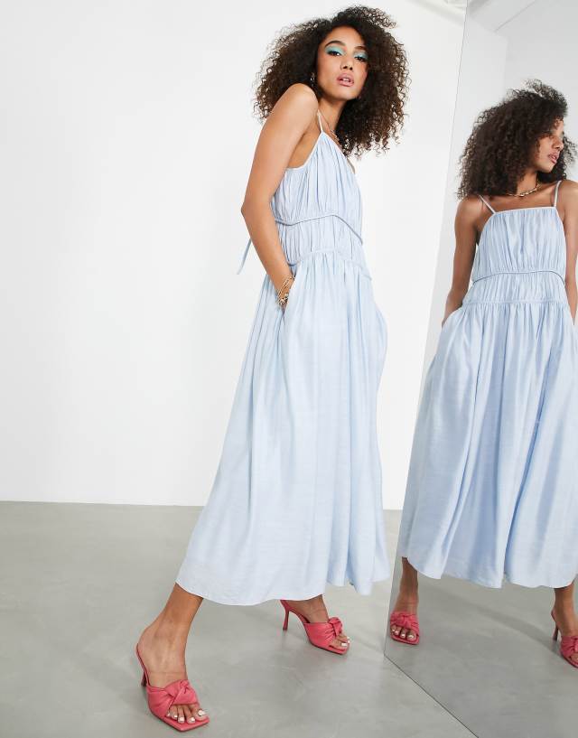 ASOS EDITION cami midi dress with seam details in pale blue