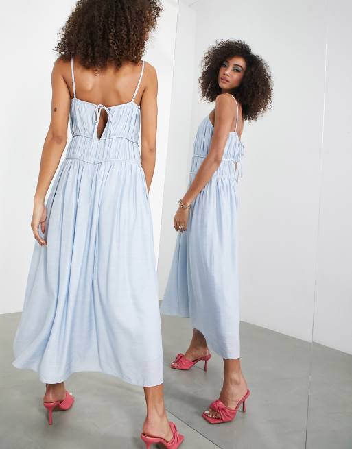 ASOS EDITION cami midi dress with seam details in pale blue, 3 of 4