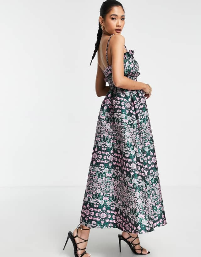 ASOS EDITION cami midi dress with shirred panel in floral jacquard