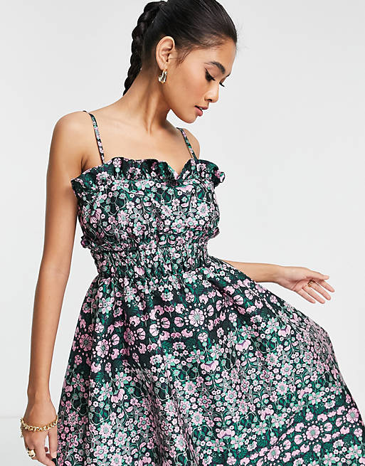 ASOS EDITION cami midi dress with shirred panel in floral jacquard