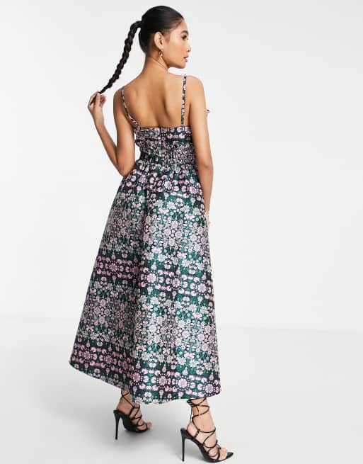 ASOS EDITION cami midi dress with shirred panel in floral jacquard