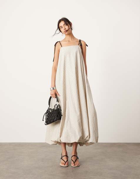 ASOS EDITION cami puff ball maxi dress in pinstripe print - view 1