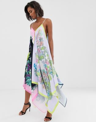 ASOS EDITION cami trapeze scarf print satin midi-Multi