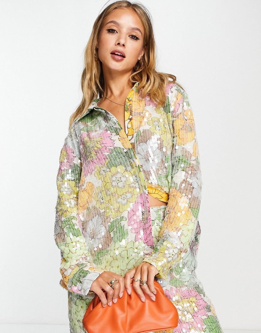 ASOS Edition - Camicia oversize con paillettes a fiori-Multicolore Camicia donna Multicolore