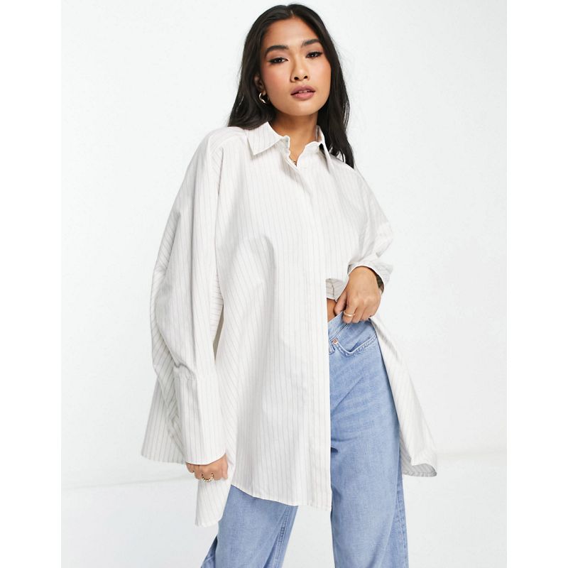 Donna Top EDITION - Camicia oversize in cotone, colore pietra e bianco a righe