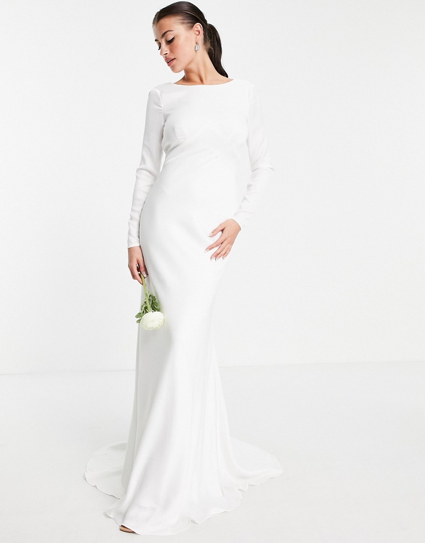 ASOS EDITION Camilla satin long sleeve wedding dress with seam details-White