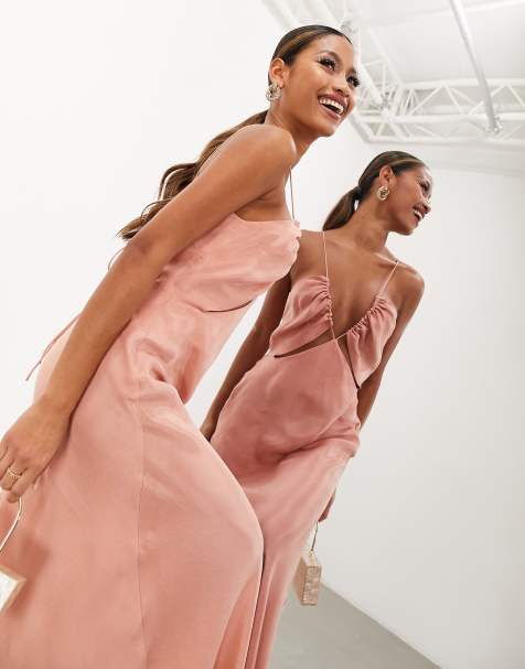 ASOS EDITION – Camisole-Maxikleid in Rosé mit Kordelzug und Zierausschnitt unter der Brust - view 1