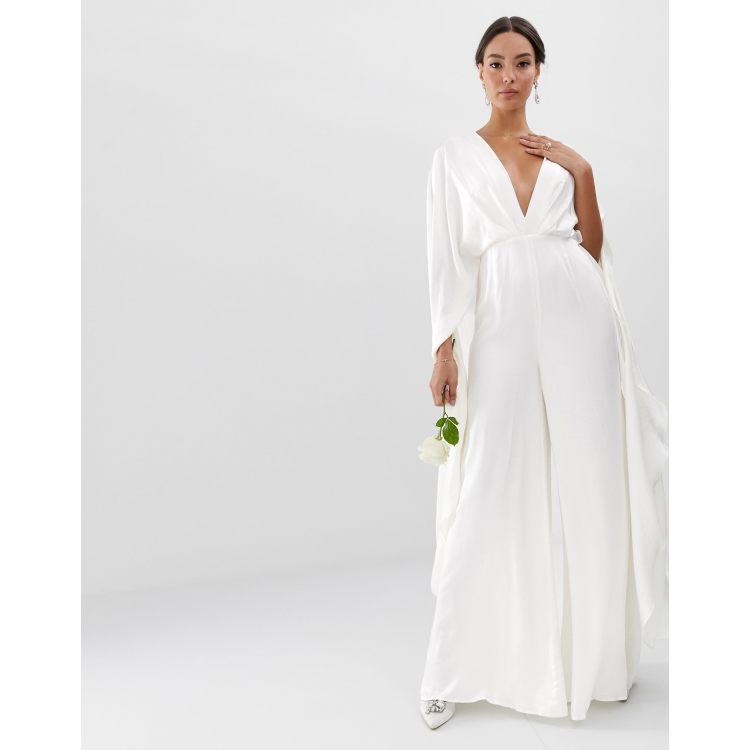 ASOS EDITION cape sleeve wedding jumpsuit in satin