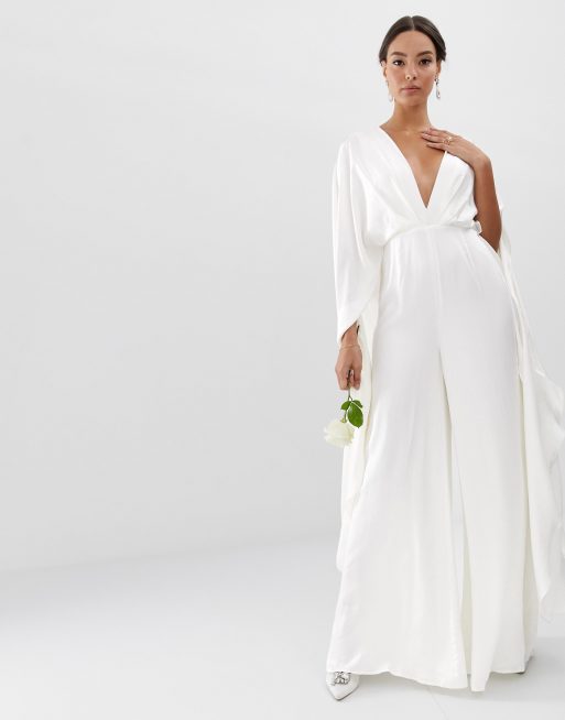 ASOS EDITION cape sleeve wedding jumpsuit in satin ASOS