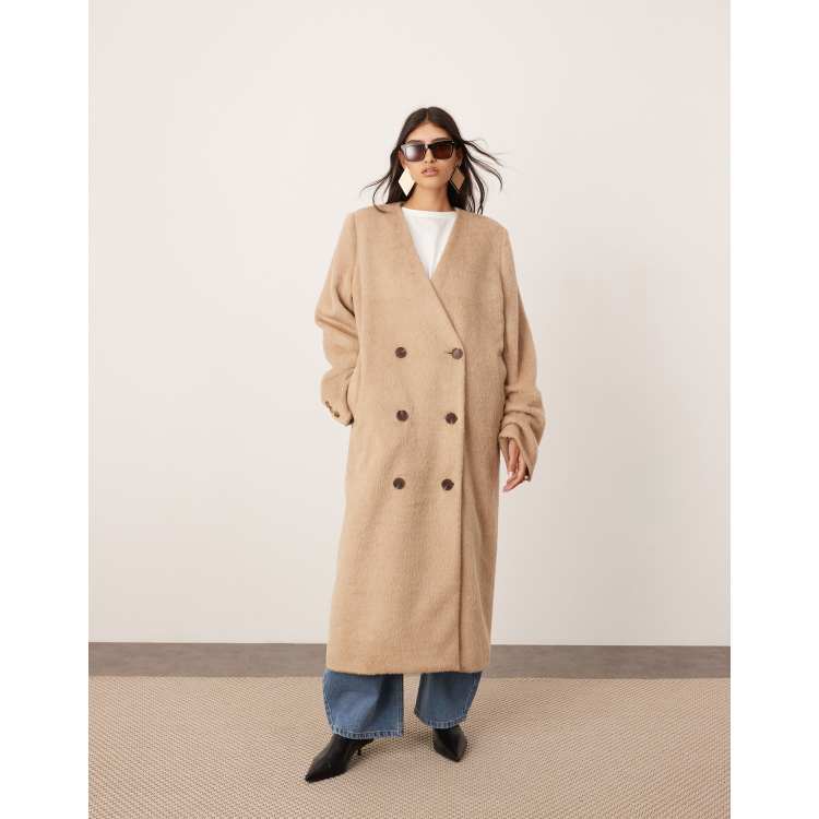 ASOS Edition - Cappotto doppiopetto oversize color avena in