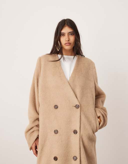 ASOS Edition Cappotto doppiopetto oversize color avena in misto