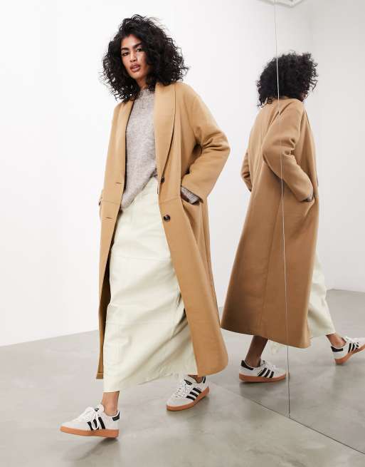 ASOS Edition - Cappotto lungo semplice in misto lana cammello