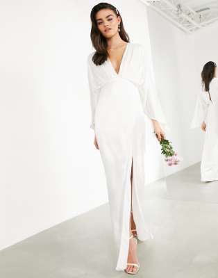 ASOS EDITION Cari satin wrap wedding dress with kimono sleeve | ASOS