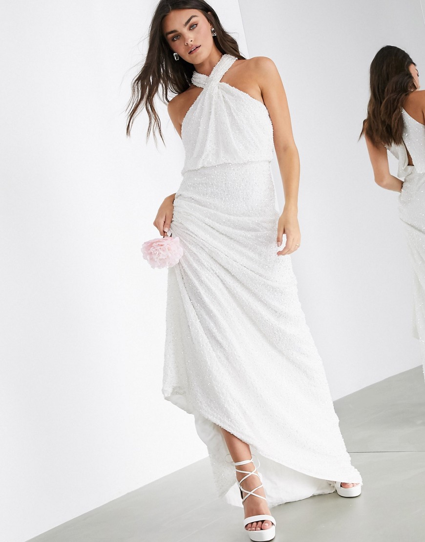 ASOS EDITION Carmelo sequin halter wedding dress-White