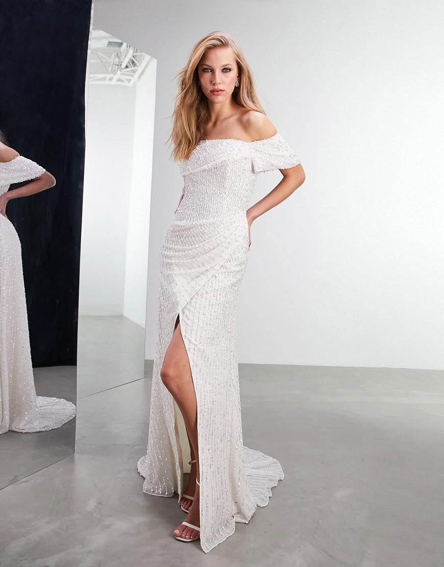 ASOS EDITION Cecilia bardot sequin embellished wedding dress-White
