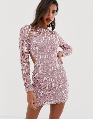 ASOS EDITION cekinowa sukienka mini z odkrytymi plecami ozdobnym, wycinanym  wzorem | ASOS