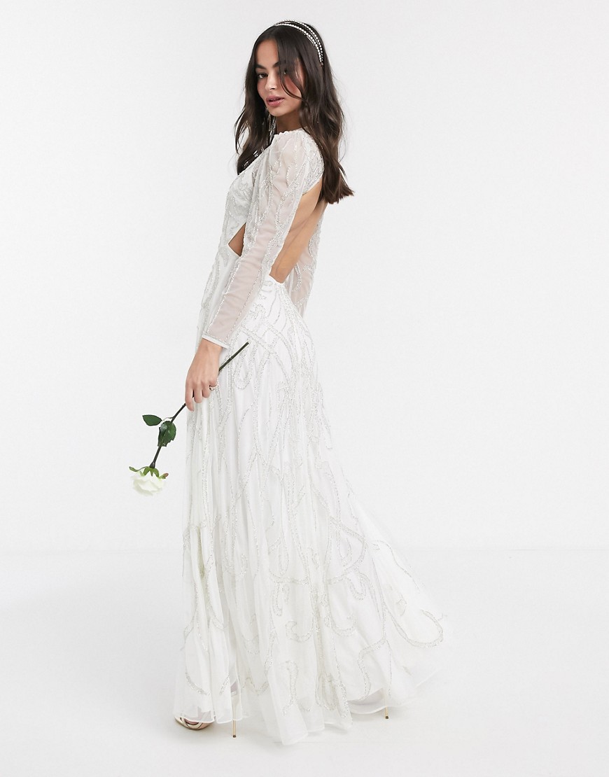 Asos Design Charlotte Nouveau Embellished Maxi Wedding Dress-white