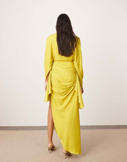 ASOS EDITION – Chartreusegrön maxiklänning med extrema ärmar i satin, 4 av 4