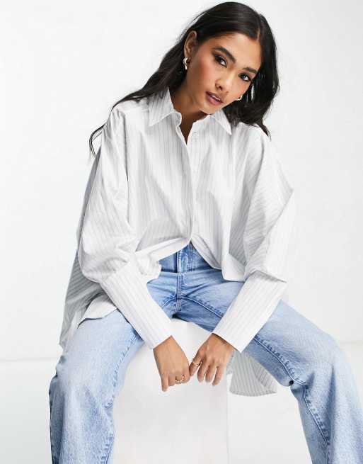 ASOS EDITION - Chemise oversize en coton à rayures - Blanc et bleu