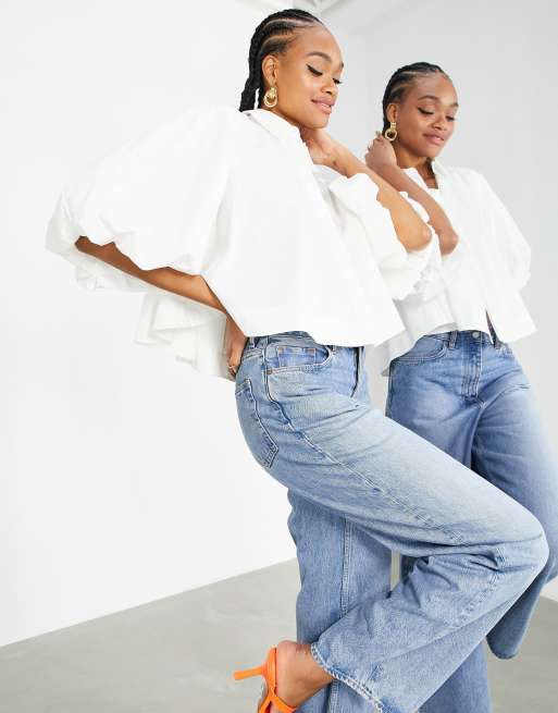 ASOS EDITION - Chemise trapèze à manches blousantes - Blanc