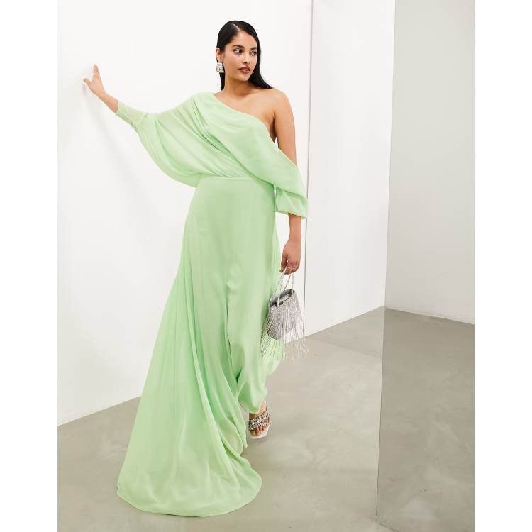 ASOS EDITION chiffon draped off shoulder maxi dress with full skirt 