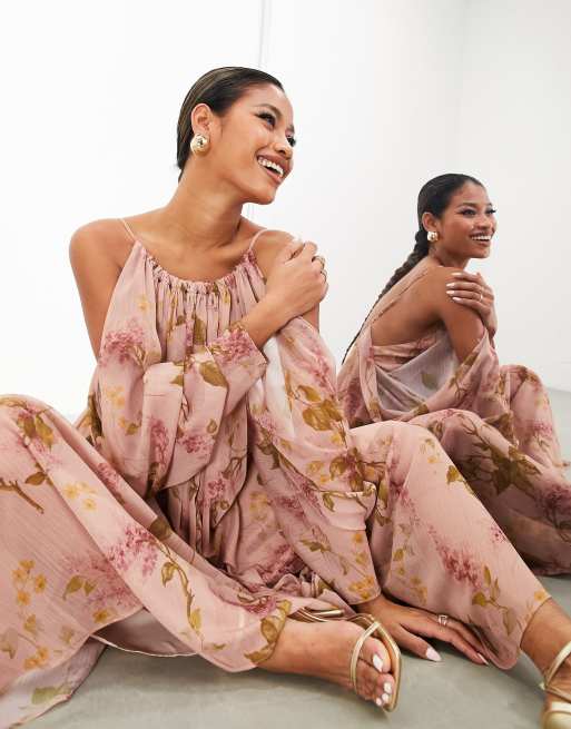 sachin and babi light blue dress Brown Beaded Floral Cowl Backless Chiffon Maxi Dress