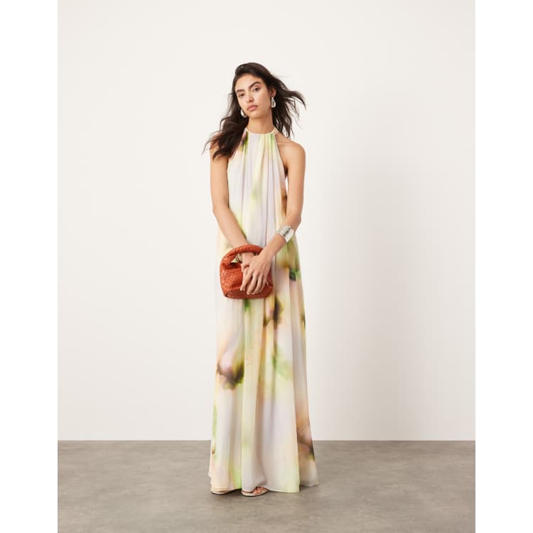 ASOS EDITION chiffon halterneck trapeze maxi dress in watercolor print |  ASOS