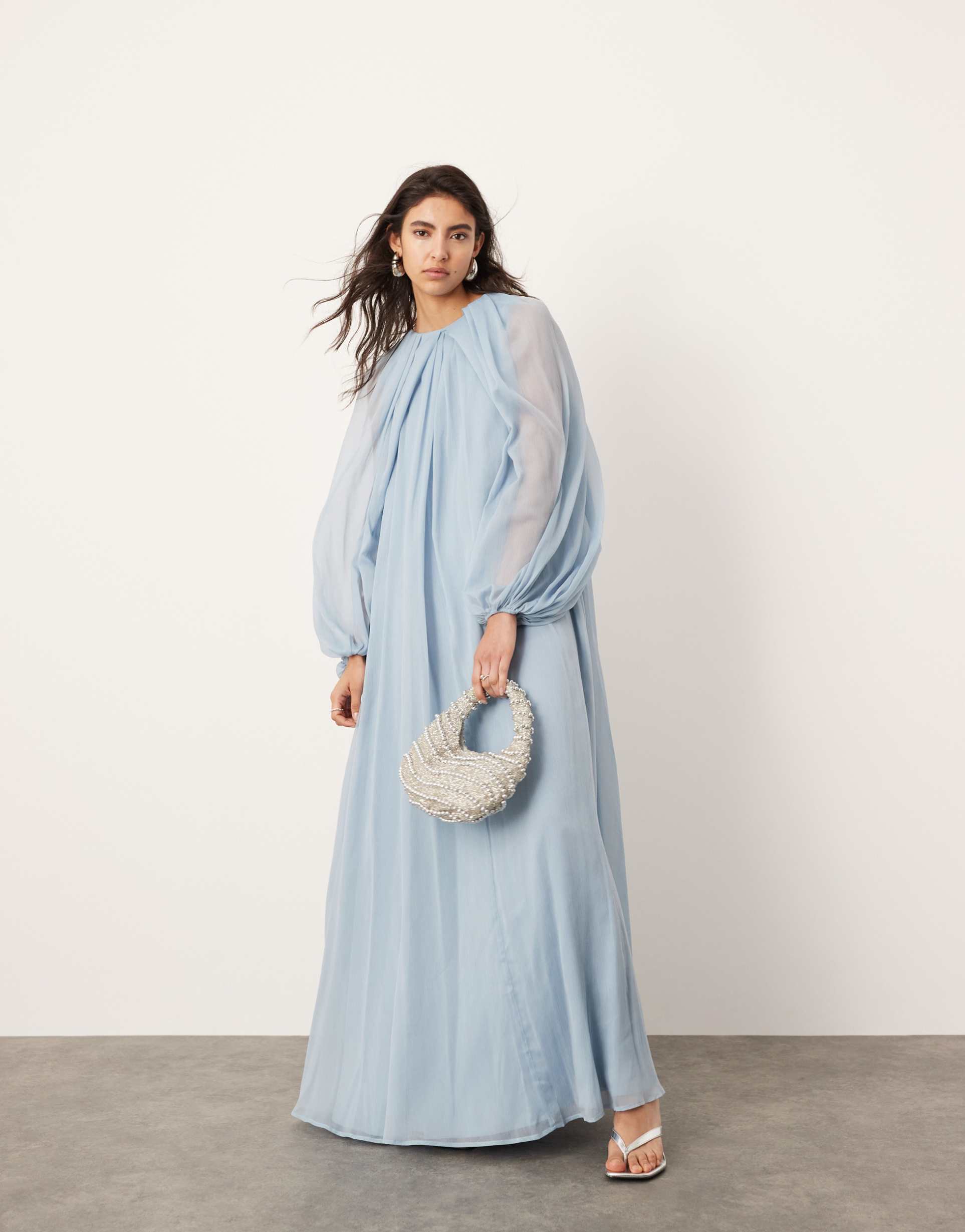 asos edition chiffon volume sleeve maxi dress in powder blue