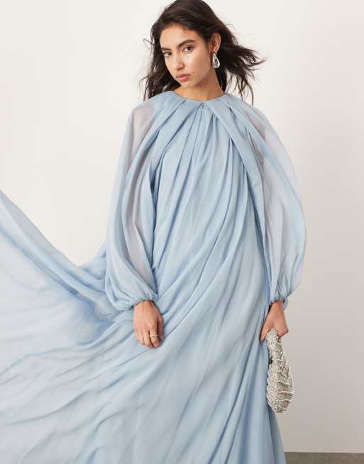 ASOS EDITION chiffon volume sleeve maxi dress in powder blue ASOS