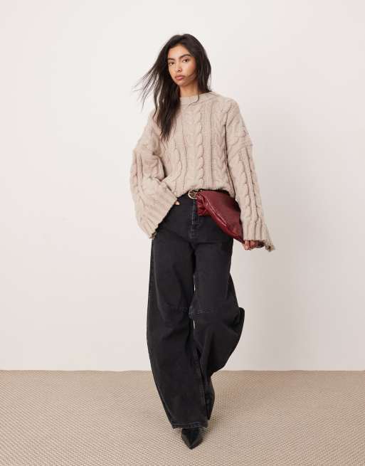 ASOS EDITION chunky cable knit oversized sweater in taupe