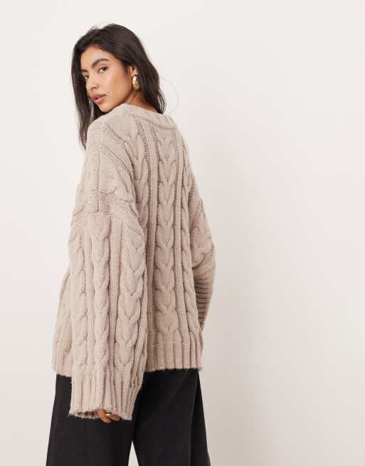 ASOS EDITION chunky cable knit oversized sweater in taupe