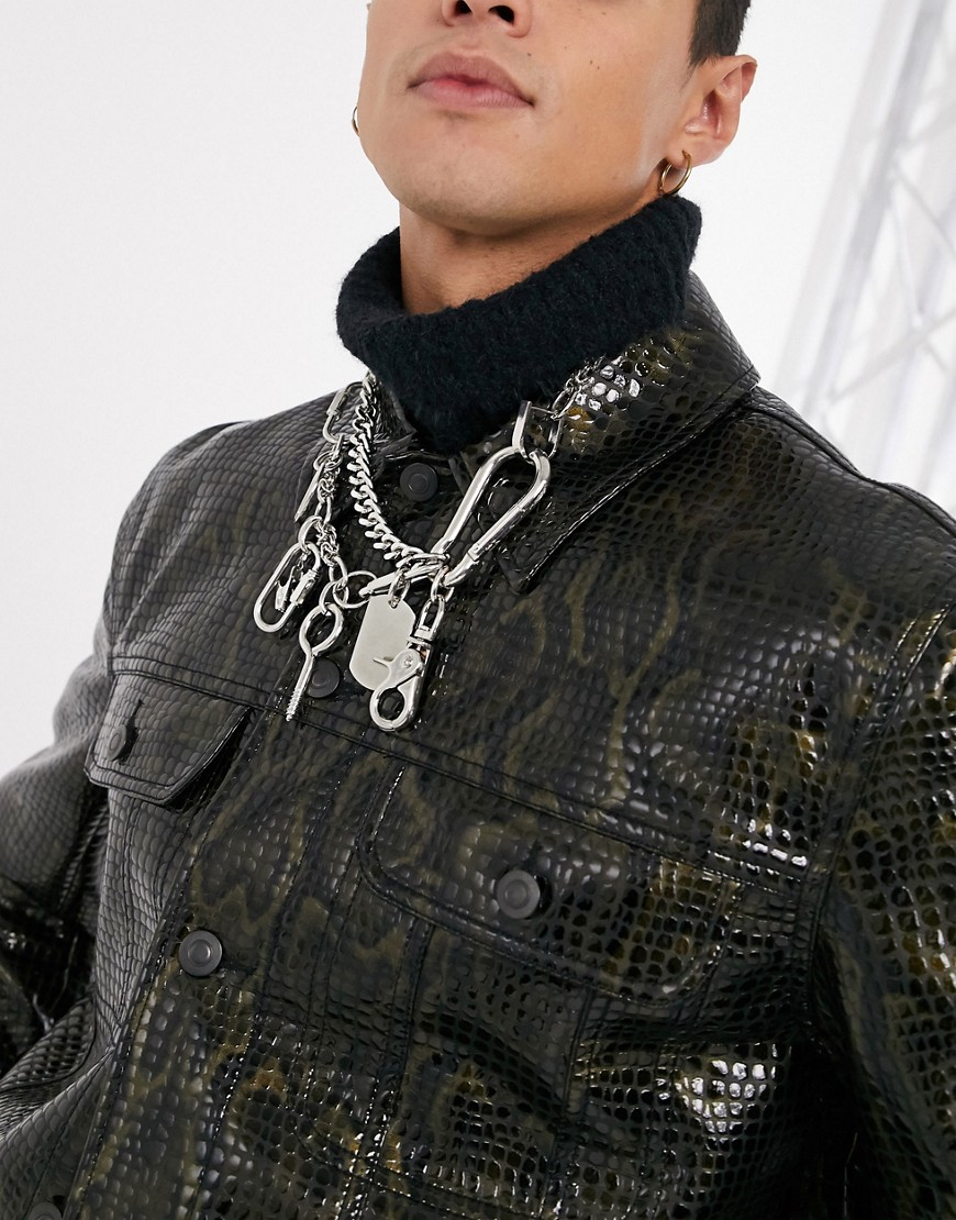 ASOS EDITION chunky chain with mixed up hardware charms-Silver