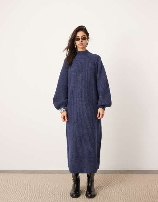 ASOS EDITION chunky high neck knit maxi dress in navy | ASOS