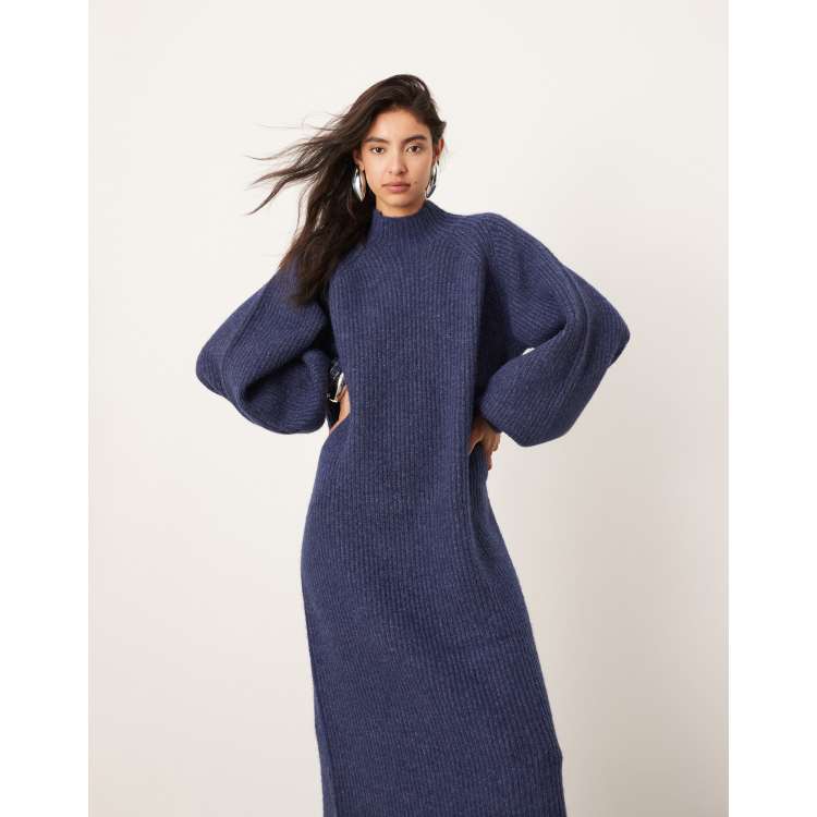 ASOS EDITION chunky high neck knitted maxi dress in navy ASOS