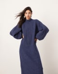 [ASOS EDITION] ASOS EDITION chunky high neck knitted maxi dress in navy-Brown S Navy