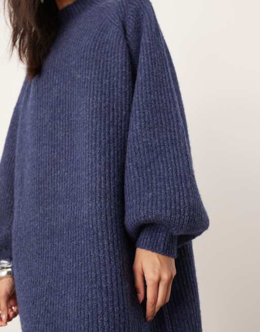 ASOS EDITION chunky high neck knitted maxi dress in navy | ASOS