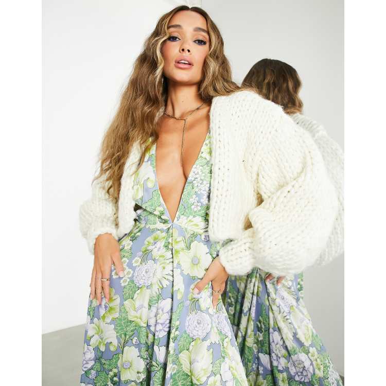 Pom Pom Floral Chunky Cardigan (Cream) – Megoosta Fashion