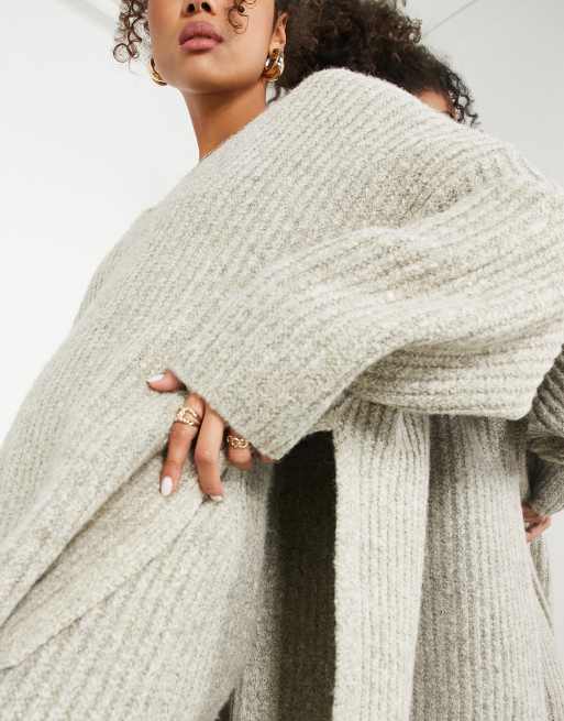ASOS EDITION chunky knitted rib v neck jumper in oatmeal | ASOS