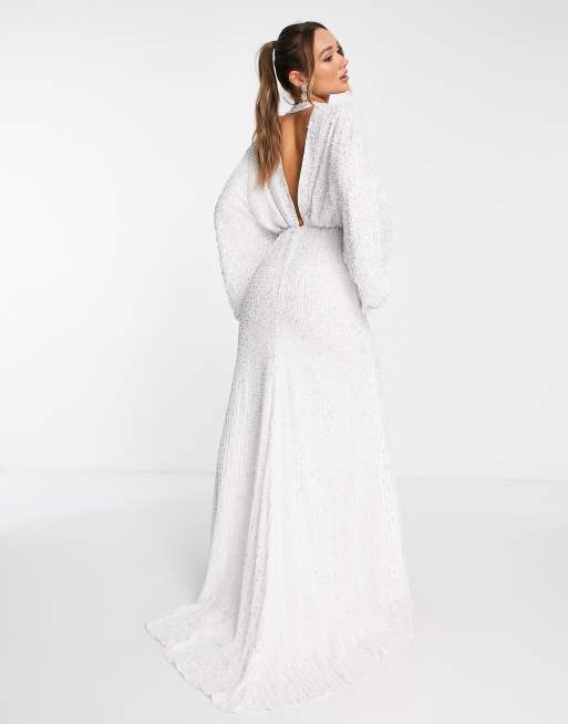 ASOS EDITION - Ciara - Vestito da sposa color avorio con paillettes e maniche a kimono, 2 di 4