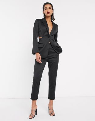 ASOS EDITION cigarette pants in bonded satin-Black