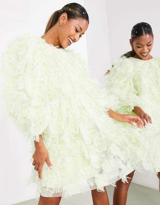 ASOS EDITION - Citrongul minikjole i mesh med tekstur