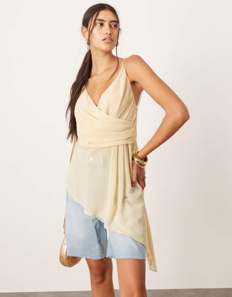 ASOS EDITION - Citrongul slå om-top med cami-stropper og asymmetrisk kant - view 1