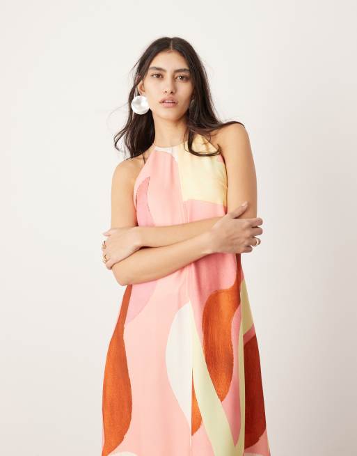 ASOS EDITION clean halter trapeze maxi dress with pockets in abstract print ASOS