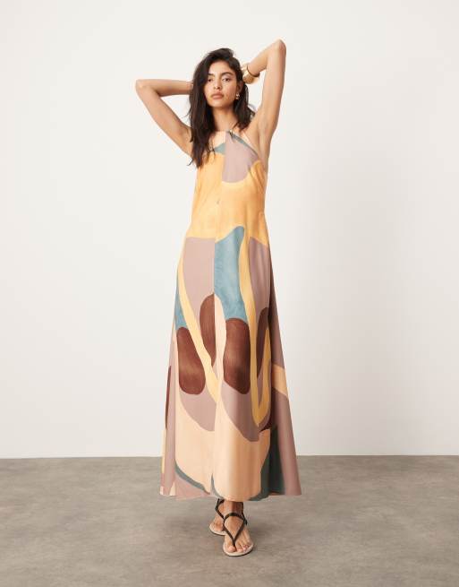 ASOS EDITION clean halter trapeze maxi dress with pockets in abstract print ASOS